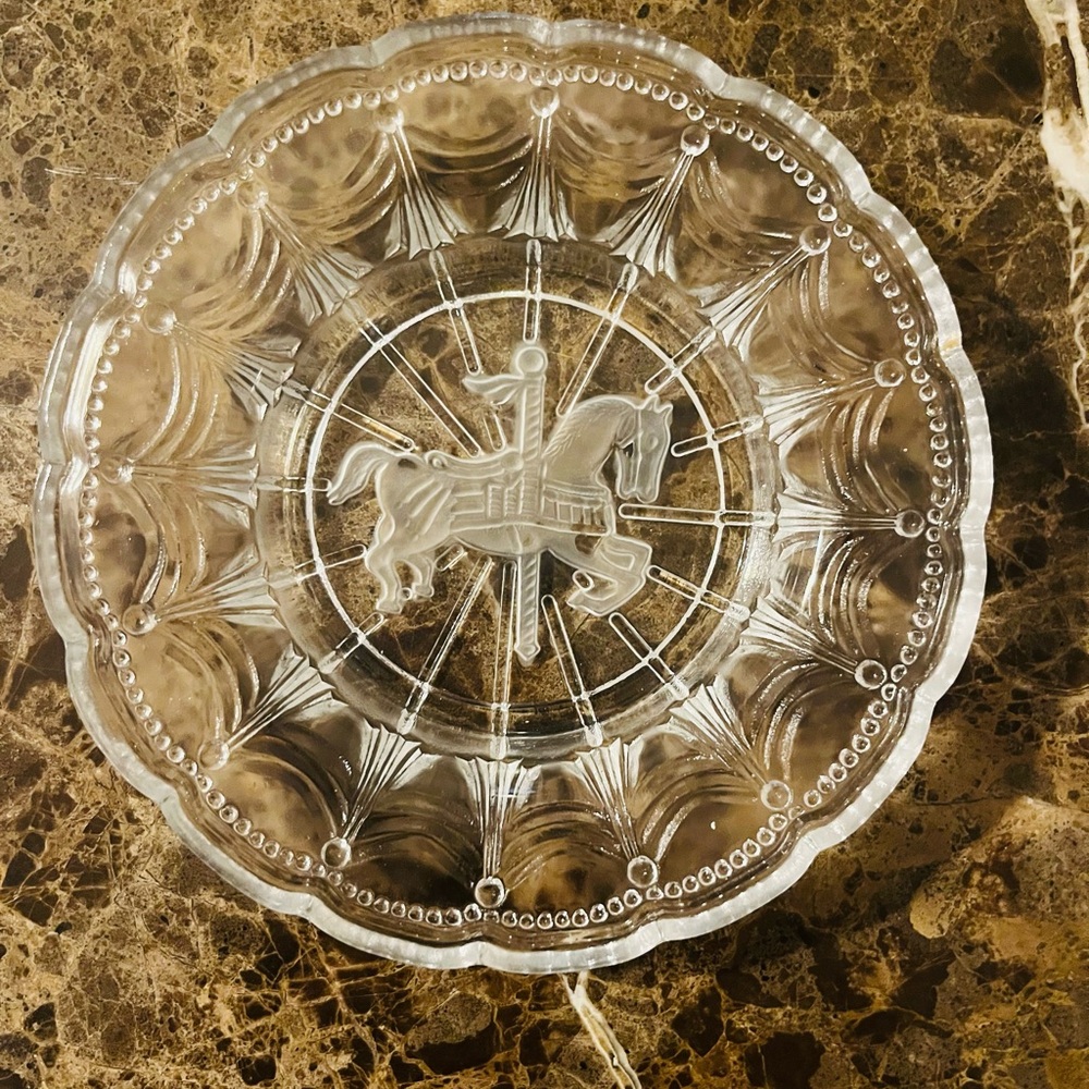 Vintage Clear and Frosted Carousel Horse ( “Intaglio”)Glass Plate